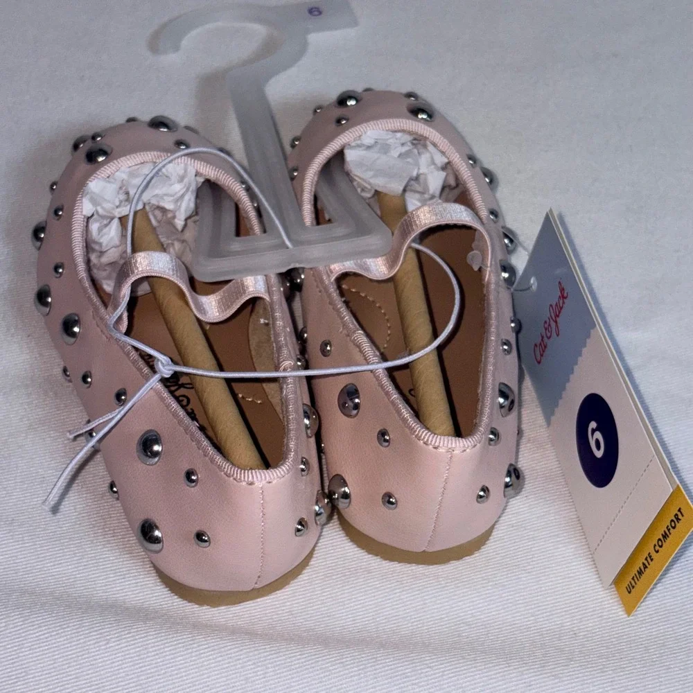 Cat & Jack Ballet Flats 6 Pink New Studded Memory Foam Flexible Outsole